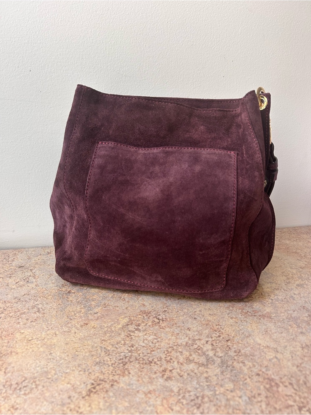 Valentina Genuine Leather near new Burgundy Suede Shoulder Purse w/Gold - Picture 15 of 15